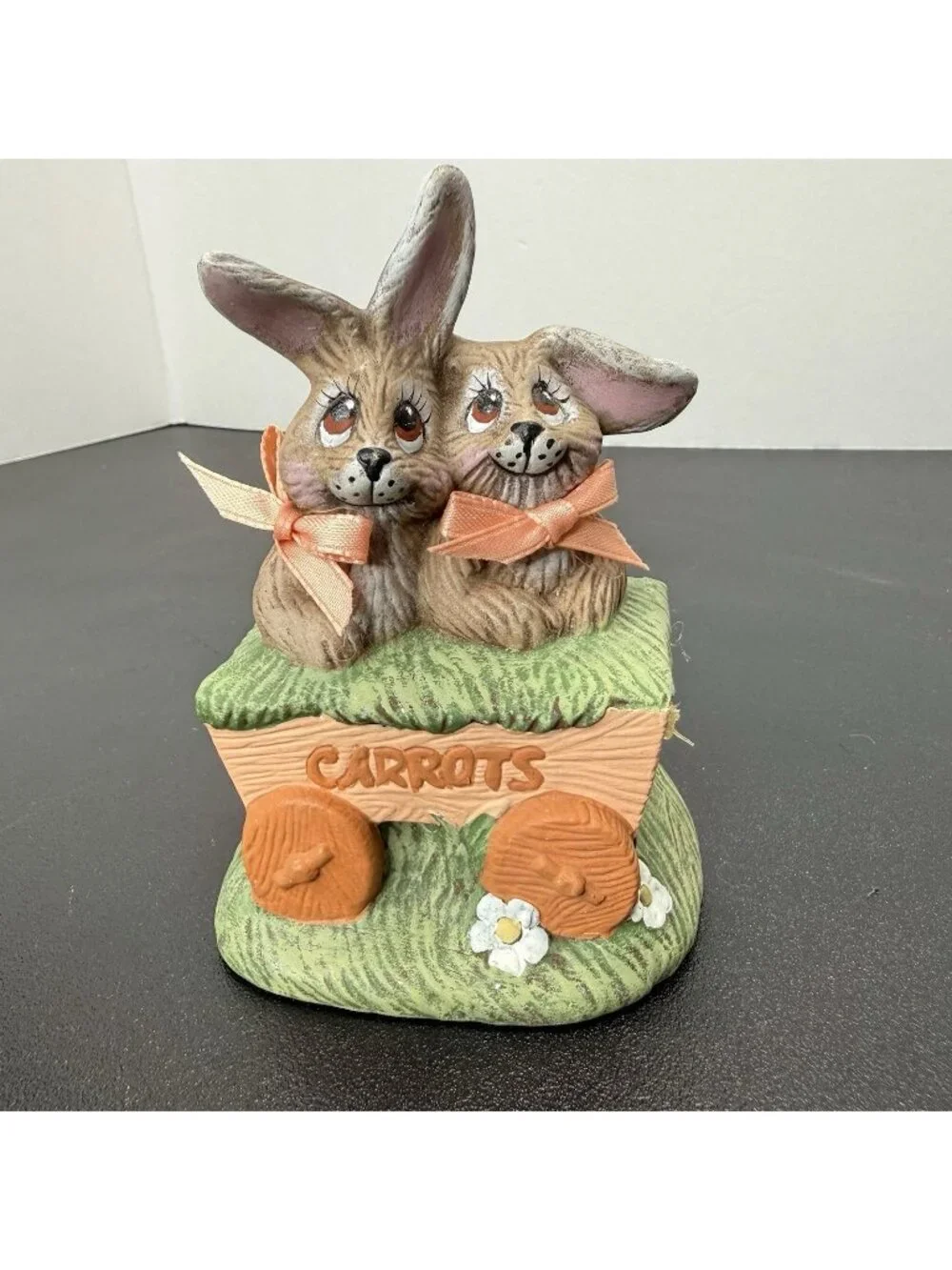 Vintage Cottontail Easter Bunnies In Cart Hand Painted Ceramic 5” Cottage